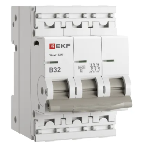 Выключатель автоматический EKF 3P 32А (B) 6кА ВА 47-63N купить с доставкой по РФ