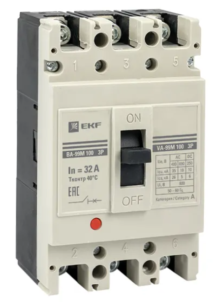 Выключатель автоматический EKF ВА-99М 100/32А 3P 35кА с электромагнитным расцепителем купить с доставкой по РФ