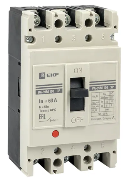 Выключатель автоматический EKF ВА-99М 100/25А 4P 5In 35кА PROxima купить с доставкой по РФ