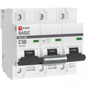Автоматический выключатель EKF Basic 3P 50А (C) 10kA ВА 47-100