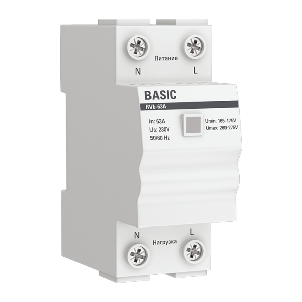 Реле напряжения EKF (сквозное подключение) RVb-63A Basic