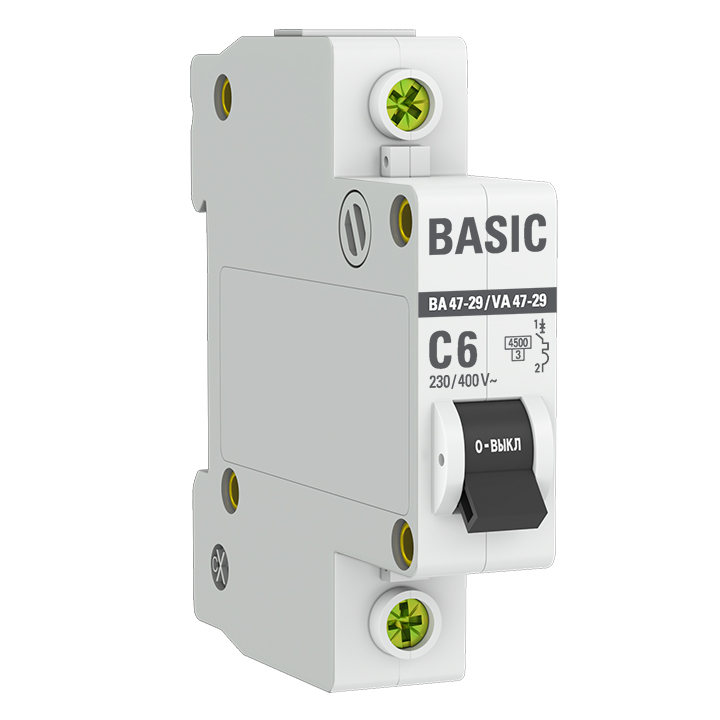 Выключатель автоматический EKF Basic 6А однополюсный характеристика C 4.5кА тип AC ВА47-29