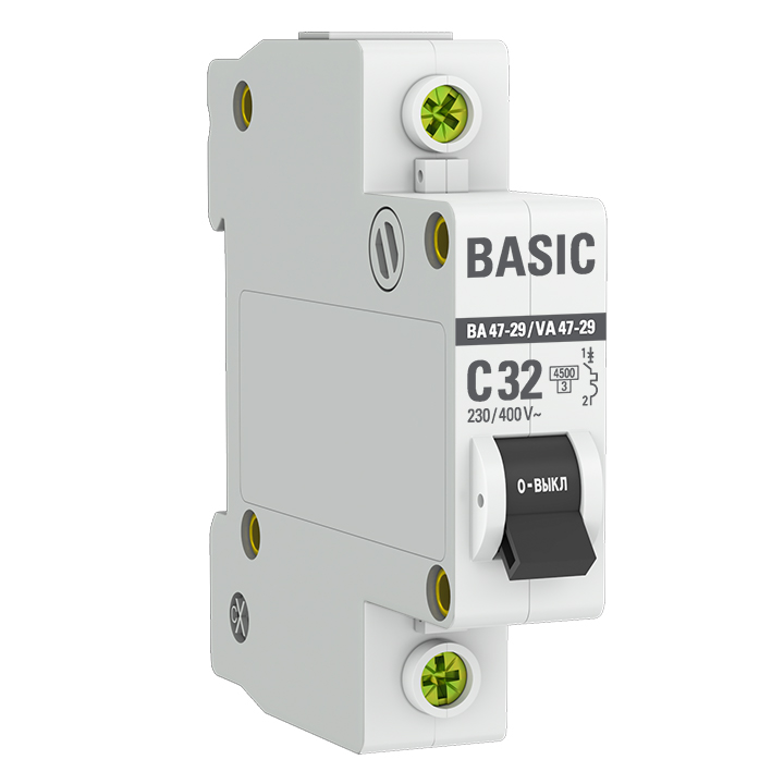 Выключатель автоматический EKF Basic 32А однополюсный характеристика C 4,5кA тип AC ВА47-29