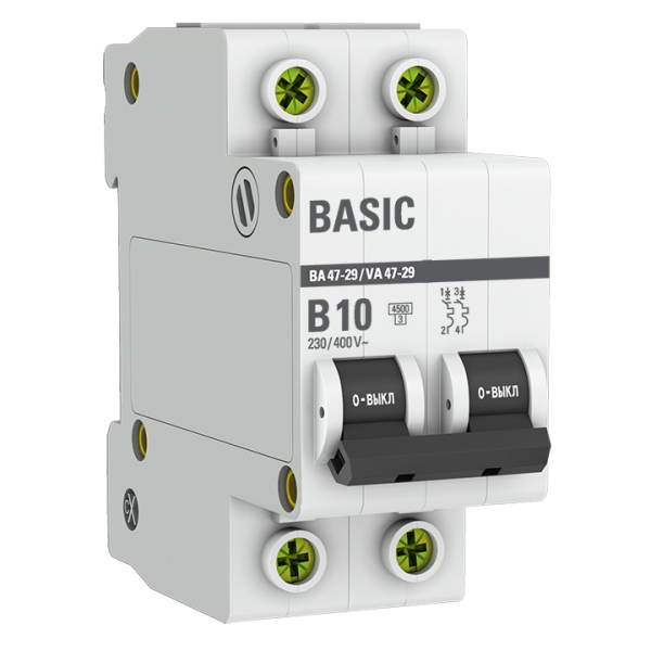 Выключатель автоматический модульный EKF Basic ВА 47-29 2п B 10А 4.5кА купить с доставкой по РФ