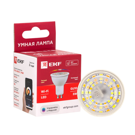 Умная лампа EKF Connect GU10 5W WIFI RGBW купить с доставкой по РФ