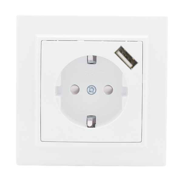 Розетка EKF 1-местная СП с/з Минск 16А белая с защитными шторками с USB