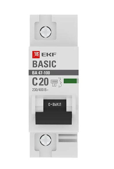 Автоматический выключатель EKF 1P 20А (C) 10kA ВА 47-100 Basic заказать со складов по всей России