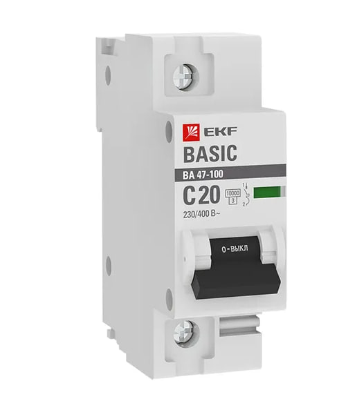 Автоматический выключатель EKF 1P 20А (C) 10kA ВА 47-100 Basic