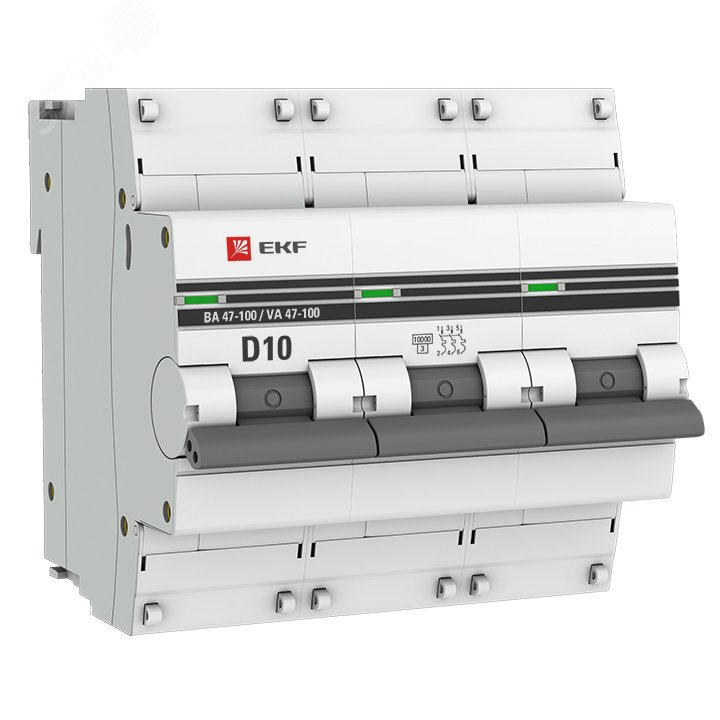 Автоматический выключатель EKF PROxima 3P 10А (D) 10kA ВА 47-100