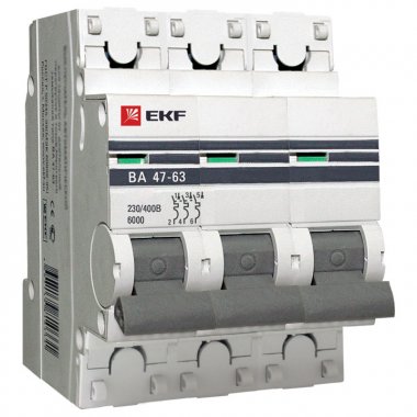 Автоматический выключатель EKF PROxima 3P 3А (D) 4,5kA ВА 47-63