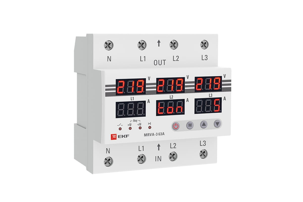 Реле напряжения и тока EKF трехфазное с дисплеем MRVA-3 63A