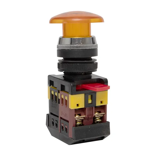 Кнопка AELA-22 "Грибок" желтая с подсветкой NO+NC 220В EKF