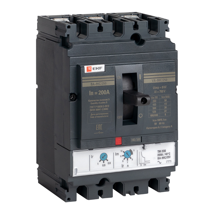Выключатель автоматический EKF PROxima 3п 250/200А 45кА ВА-99C Compact NS