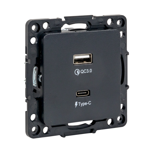 Розетка EKF USB 2-м Стокгольм тип A+C механизм черн. PROxima EZR-2USB-type-C