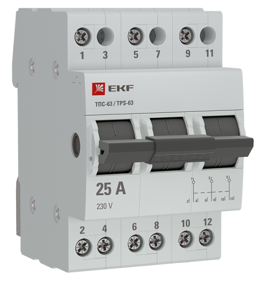 Переключатель трехпозиционный EKF ТПС-63 3P 25А PROxima