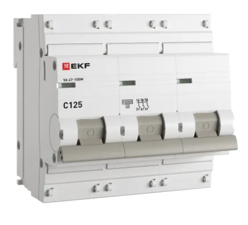 Выключатель автоматический EKF 3P 125А характеристика С 10kA ВА 47-100M с электромагнитным расцепителем купить с доставкой по РФ