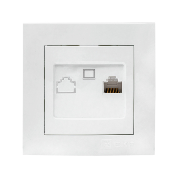 Розетка EKF компьютерная 1-м СП Валенсия RJ45 бел. PROxima EWK01-035-10