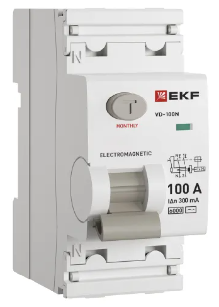 Выключатель дифференциального тока EKF PROXIMA ВД-100N 2P 100А 300мА тип AC эл-мех 6кА купить с доставкой по РФ