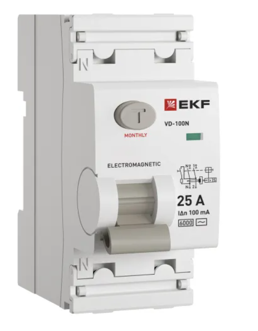 Выключатель дифференциального тока EKF PROXIMA ВД-100N 2P 25А 100мА тип AC эл-мех 6кА купить с доставкой по РФ