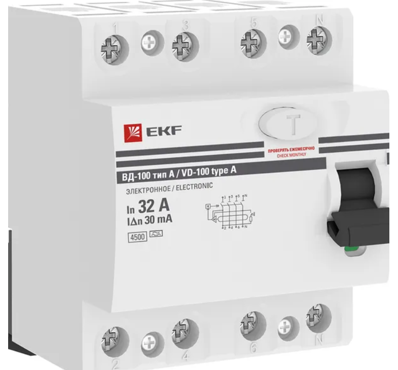 Устройство Защитного Отключения EKF PROxima ВД-100 4P 32А/30мА (эл-мех, тип А) купить с доставкой по РФ