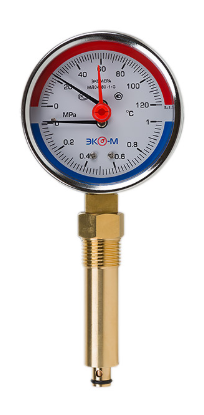 Термоманометр Экомера МД04-80мм 0..1МПа 0..120С G1\4 L=60 mm с переходником на G1\2