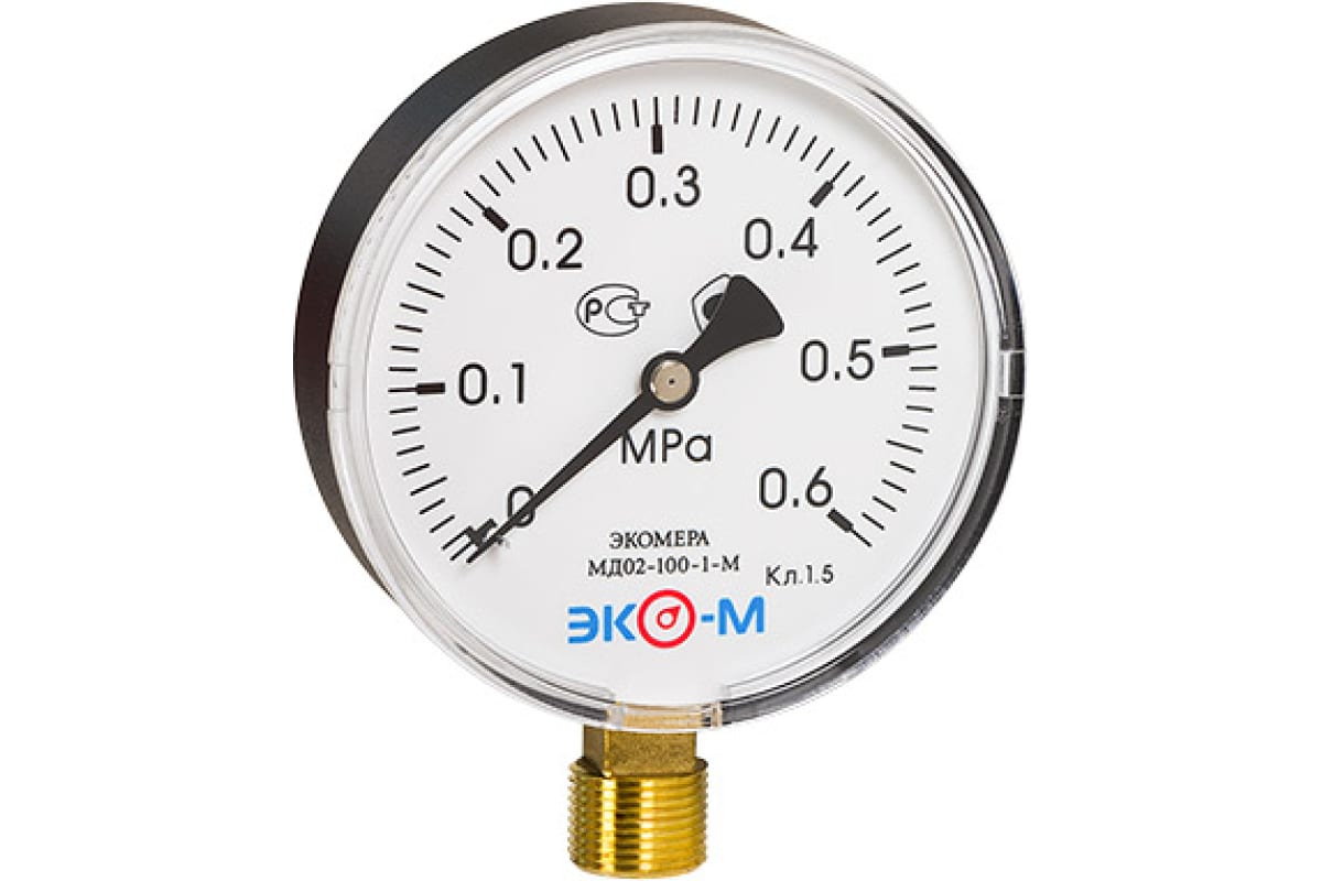 Манометр ЭКОМЕРА МД02-100мм (0...1 МПа) М20х1,5 кл.точн. 1,5