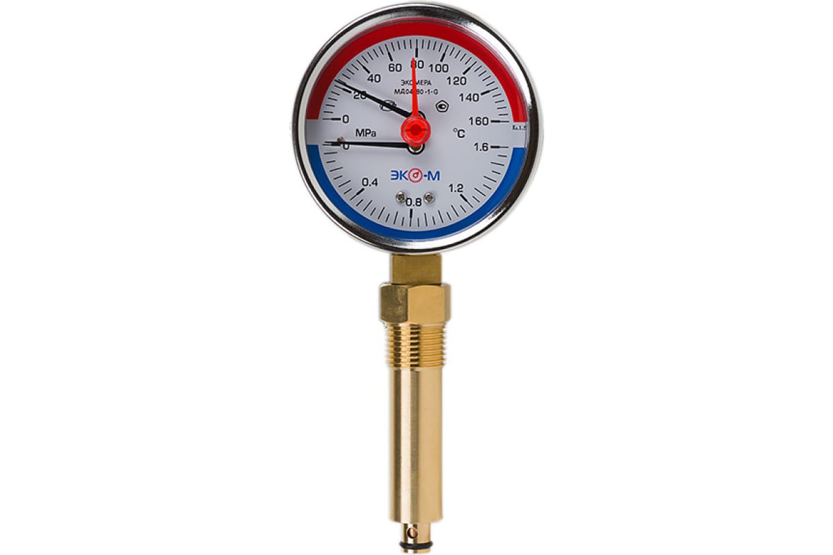 Термоманометр ЭКОМЕРА 160С 1,6МПа Дк80 G1/4"радиал в/к перех G1/2" L=40мм