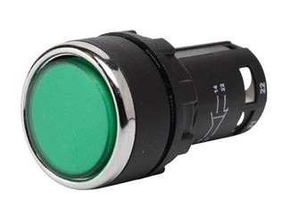 Кнопка нажимная моноблочная зелёная EMAS 22мм, IP40, 1НЗ+1НЗ