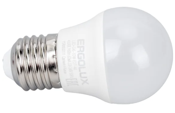 Светодиодная лампа Ergolux LED-G45-10W-E27-4K (Шар 10Вт E27 4500K 220-240В ПРОМО)