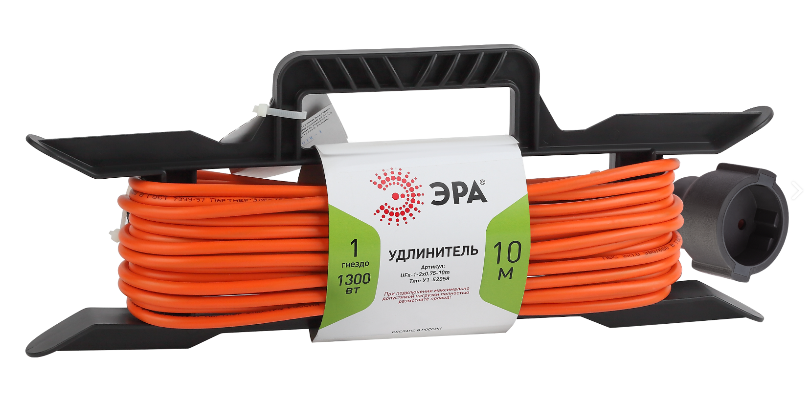 Удлинитель-шнур на рамке Эра 1х10м без заземления 6А IP20 UFx-1-2х0.75-10m ПВС 2х0.75