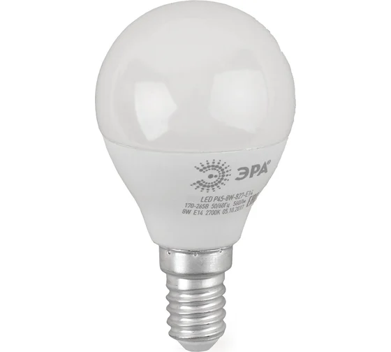 Лампа Эра светодиодная ЭРА E14 8W 2700K матовая LED P45-8W-827-E14 R