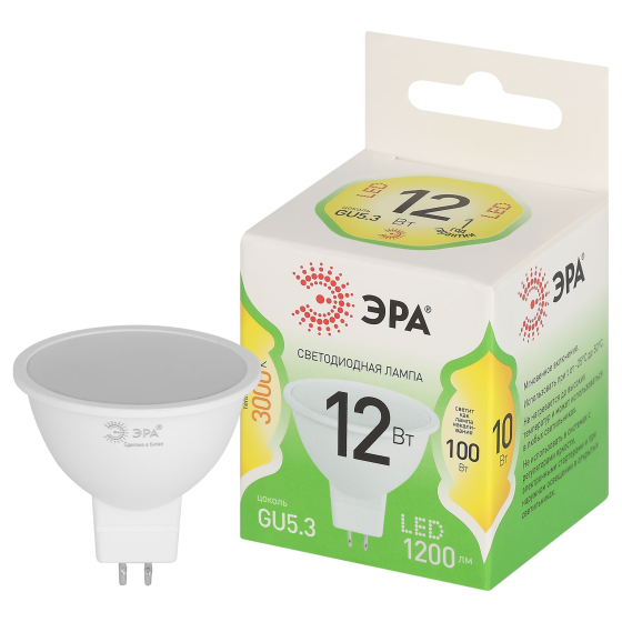 Лампочка светодиодная ЭРА GREEN LINE LED MR16-12W-830-GU5.3 GL GU5.3 12 Вт софит теплый свет (кратно 1)
