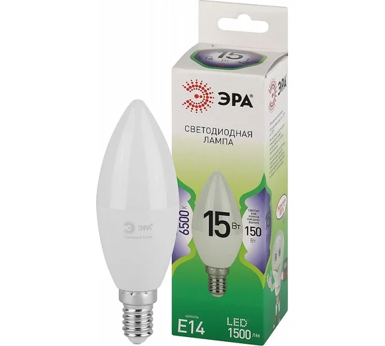 Лампочка светодиодная ЭРА GREEN LINE LED B35-15W-865-E14 GL E14 15 Вт свеча холодный свет (кратно 1)