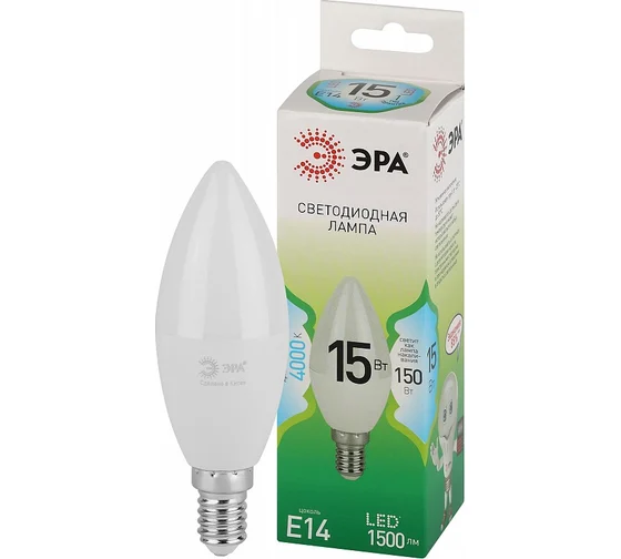 Лампочка светодиодная ЭРА GREEN LINE LED B35-15W-840-E14 GL E14 15 Вт свеча яркий белый свет (кратно 1)