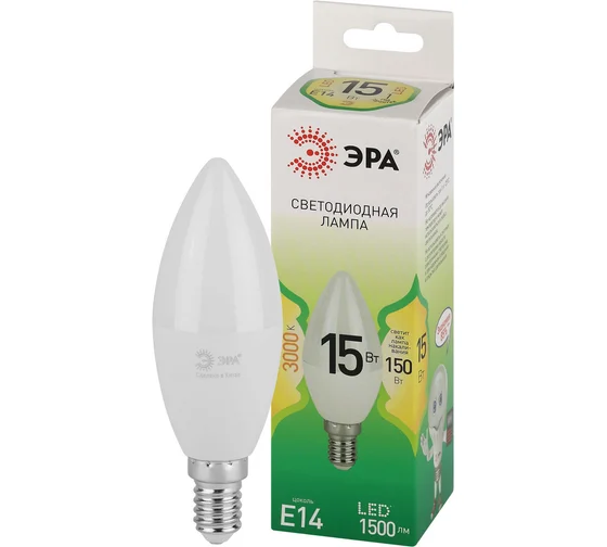 Лампочка светодиодная ЭРА GREEN LINE LED B35-15W-830-E14 GL E14 15 Вт свеча теплый свет (кратно 1)