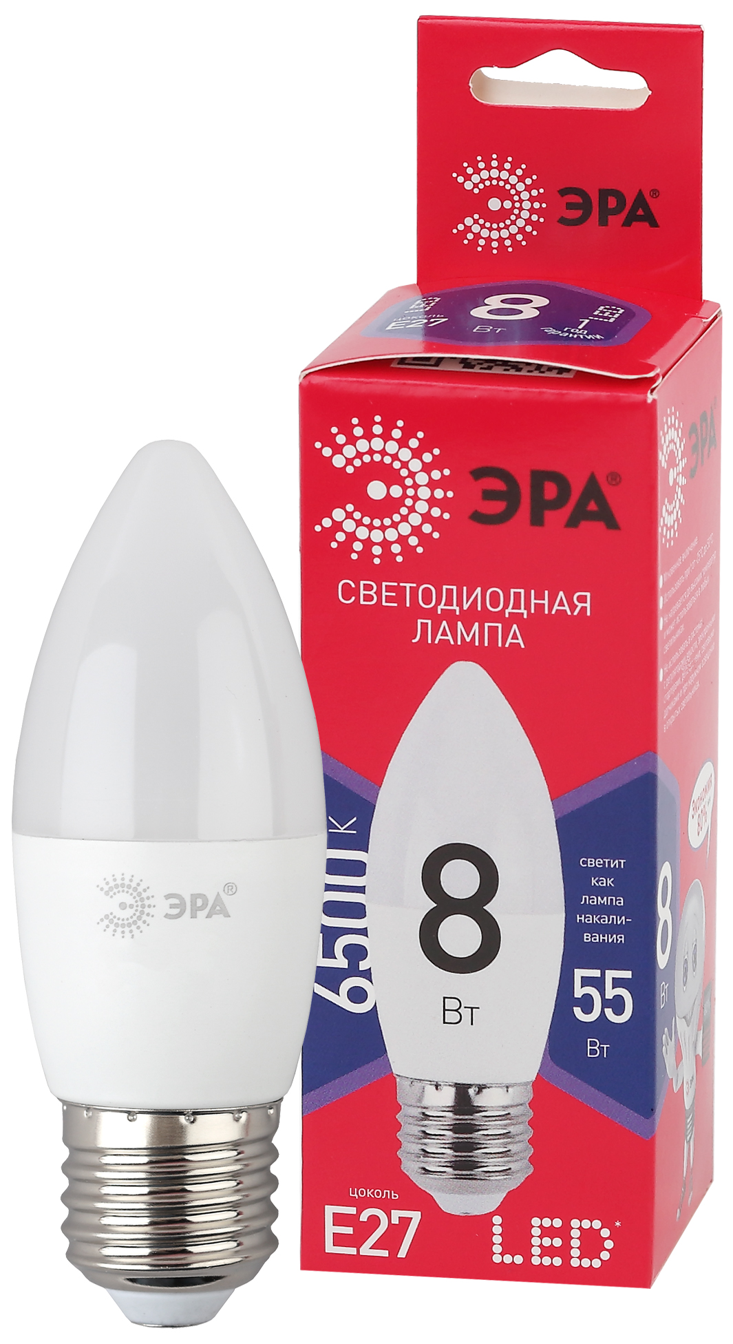 Лампа светодиодная ЭРА E27 8W 6500K матовая B35-8W-865-E27 R Б0045342 купить с доставкой по РФ
