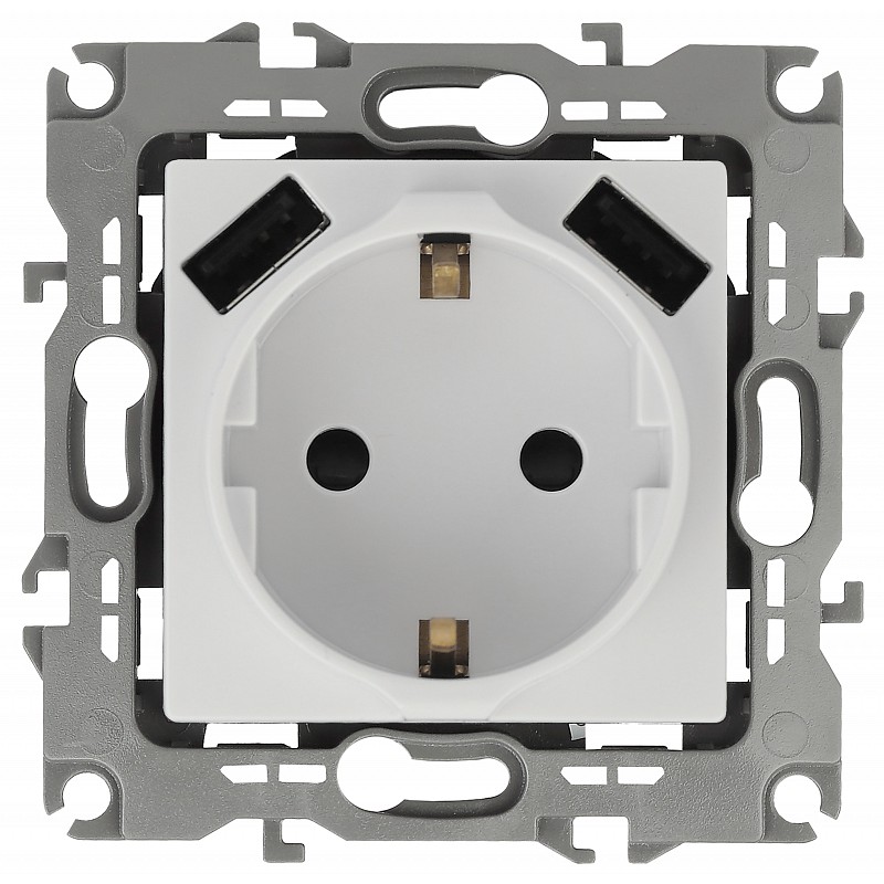 Розетка Эра Elegance 2P+E 16A-250В с защитной шторкой и 2xUSB 5В-3А 14-4109-01 Б0047867 купить с доставкой по РФ