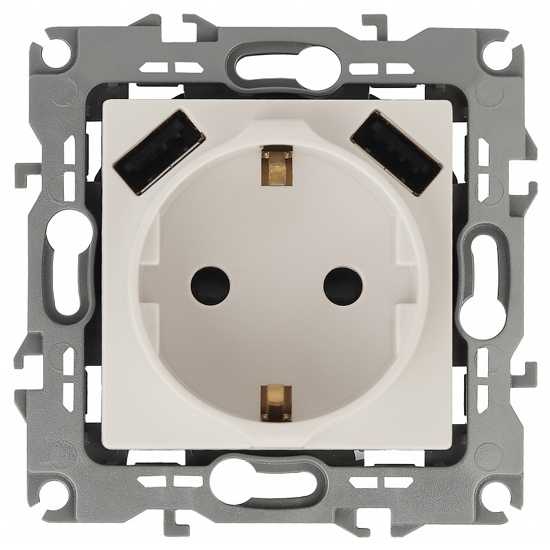 Розетка Эра Elegance 2P E со шторками 16A 250V 2xUSB 14-4109-02 Б0047868 купить с доставкой по РФ