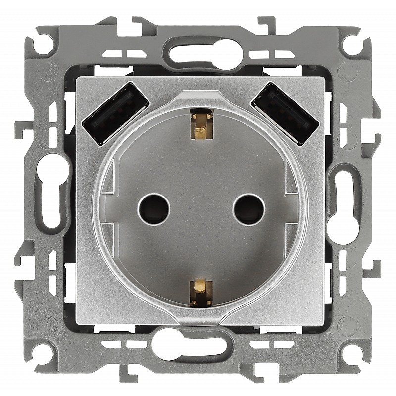 Розетка Эра Elegance 2P E со шторками 16A 250V 2xUSB 14-4109-03 Б0047869 купить с доставкой по РФ