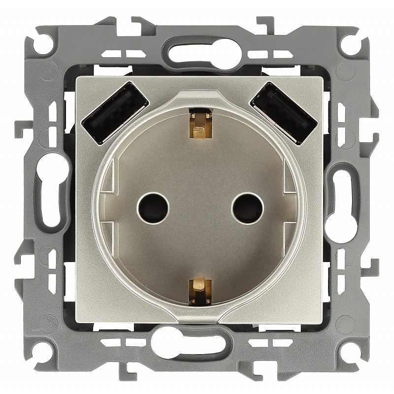Розетка Эра Elegance 2P E со шторками 16A 250V 2xUSB 14-4109-04 Б0047870 купить с доставкой по РФ