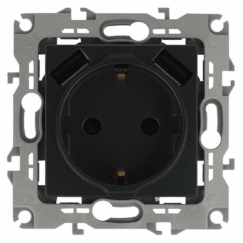 Розетка Эра Elegance 2P E со шторками 16A 250V 2xUSB 14-4109-05 Б0047871 купить с доставкой по РФ