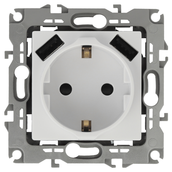 Розетка Intro Solo Schuko P+E 16A 250V со шторками 2хUSB белый 12-4109-01 Б0047840 ЭРА купить с доставкой по РФ
