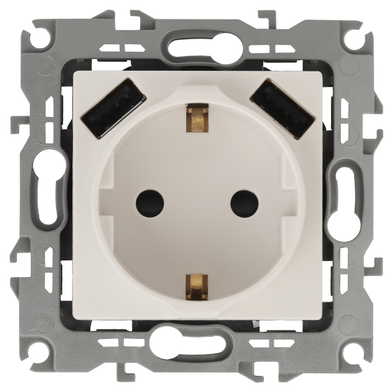 Розетка Intro Solo Schuko P+E 16A 250V со шторками 2хUSB слоновая кость 12-4109-02 Б0047841 ЭРА купить с доставкой по РФ