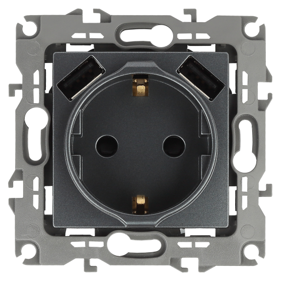Розетка Intro Solo Schuko P+E 16A 250V со шторками 2хUSB графит 12-4109-12 Б0047846 ЭРА купить с доставкой по РФ