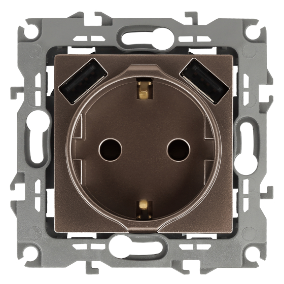 Розетка Intro Solo Schuko P+E 16A 250V со шторками 2хUSB бронза 12-4109-13 Б0047847 ЭРА купить с доставкой по РФ