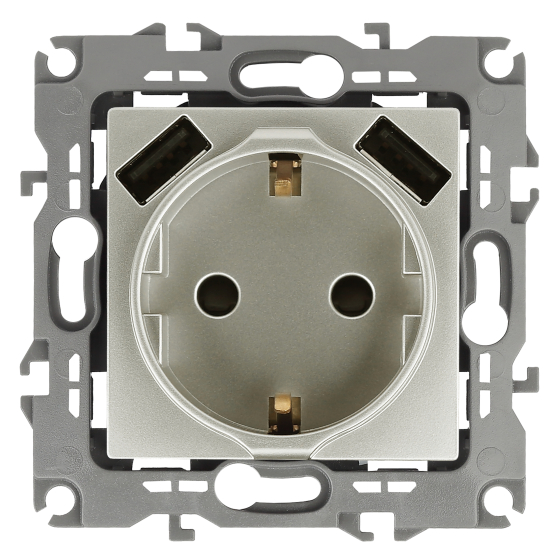 Розетка Intro Solo Schuko P+E 16A 250V со шторками 2хUSB перламутр 12-4109-15 Б0047849 ЭРА купить с доставкой по РФ