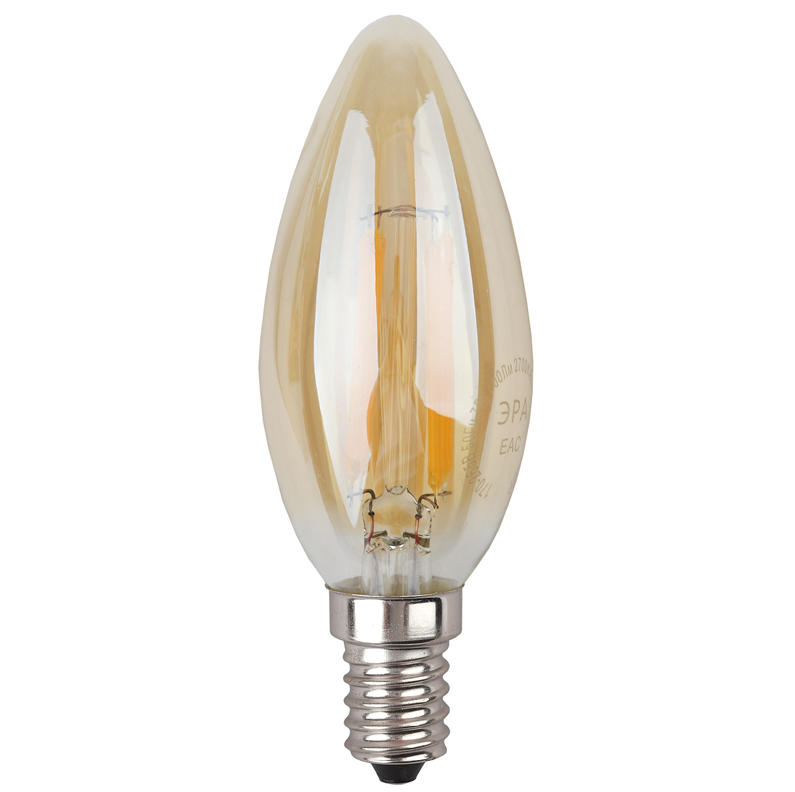 Лампочка светодиодная ЭРА F-LED B35-5W-827-E14 gold Е14 / Е14 5Вт филамент свеча золотистая теплый белый купить с доставкой по РФ