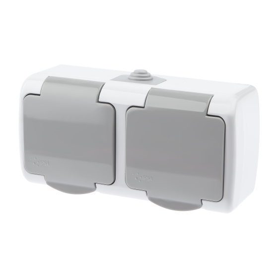 Розетка двойная Intro Atlantic Schuko 2x2P+E 16A 250V с крышкой 5-204-03 Б0051061 ЭРА купить с доставкой по РФ