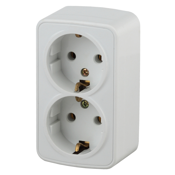 Розетка 2х2P+E Schuko Intro Polo белый, 16A-250В, открытая установка Б0036100 ЭРА