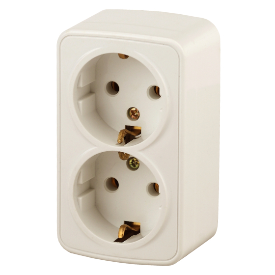 Розетка 2х2P+E Schuko Intro Polo слоновая кость, 16A-250В, открытая установка Б0036131 ЭРА